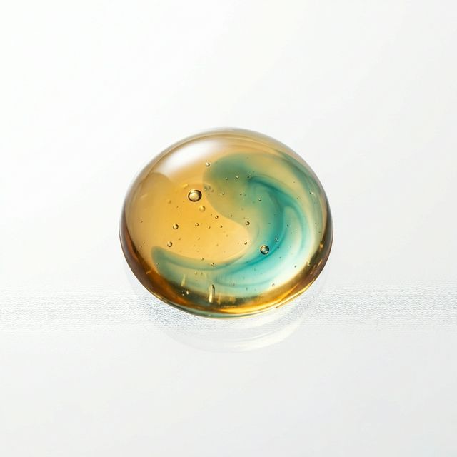 Golden liquid Fulvic Acid drop macro shot